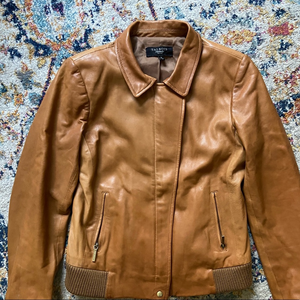 Talbots “Petites” Women’s Brown Leather Jacket - Picture 2 of 3
